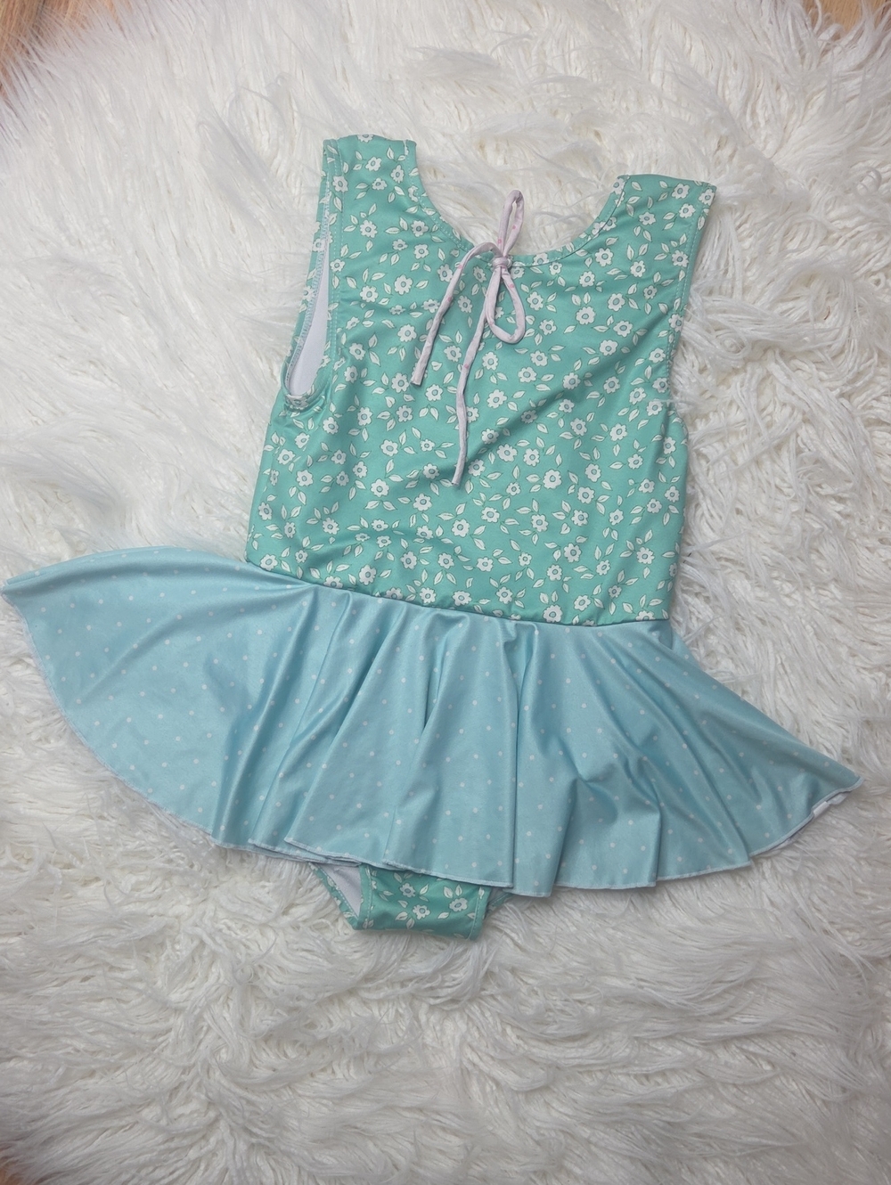 Girls' Aqua Floral Ruffle Skirted Leotard Sz 8